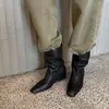 Botas de altura media para mujer, de piel de vaca de primera capa, nuevo estilo otoño e invierno, botines casuales de cuero suave sin cordones y punta cuadrada para mujer, color desgastado, talla 40
