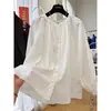 Camisa bordada de manga larga con cuello redondo, súper elegante, estilo coreano, para mujer, otoño, reductora de edad, estilo muñeca francesa, top holgado