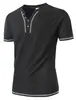 2025 Amazon Wish Aliexpress Novo Cardigã Colorido de Algodão com Decote V Pequeno Camisa Henley Casual Masculina de Manga Curta