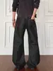 Jeans Raw Denim Estilo High Street Americano para Homens e Mulheres, Calças Pretas Flares Cleanfit, Calças Longas Retas Largas Soltas, Tendência