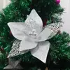 Nova Flor de Natal Artificial de 23cm Arranjo de Festa Decoração de Árvore de Natal Flor Cortada em Tela com Glitter Flor Artificial Feita à Mão