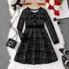 Vestido de Punto Estilo Francés para Niñas, Elegante Vestido Largo a Cuadros de Manga Larga con Cuello Redondo para Primavera, Otoño e Invierno, de Amazon Shein Duoduo