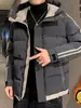 Jaqueta Masculina Acolchoada de Algodão com Capuz Espessa para Outono e Inverno Cor Sólida Novo Casaco de Algodão Quente Solto Masculino Roupas Masculinas