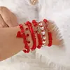 Pulseira com Pingente de Morango Fruta Fofa Desenho Animado Argila Polimérica Cristal Artificial Contas Elásticas Multicamadas