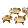 Hecho a Medida de Fábrica Marco de Bambú de Patas Altas Placa de Acero Inoxidable con Fondo Plano, Plato para Mariscos, Plato Redondo para Barbacoa, Plato Redondo para Pizza de Cocina, Plato para Frutas