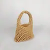 Bolso Tejido de Paja Transfronterizo con Fondo de Cuero y Cuerda de Algodón, Bolso Tejido Hecho a Mano, Nuevo Estilo 2026, Bolso de Red Estilo Relajado, Bolso de Mano para Mujer