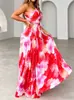 Moda de Verano para Mujer para Comercio Exterior, Estilo Europeo y Americano, Sitio Independiente, Aliexpress, Vestido de Tirantes Cruzados Plisado Estampado de Un Solo Hombro Sin Mangas Inspirado en Diseñador