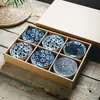 Juego de Regalo de Cerámica Estilo Japonés Azul y Blanco con Esmalte Interior, Bol y Plato, Platos de Cerámica Azul y Blanco, Platos Redondos para Uso Doméstico