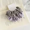 Scrunchie Xadrez Azul e Café de Alta Qualidade Estilo Coreano Retrô, Versátil para Rabo de Cavalo Baixo Estilo Universitário Acessório de Cabelo