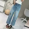 Vibrações de Jeans de Verão! Calça Reta Rasgada de Lyocell Ice-Cool para Mulheres, Fina e Emagrecedora, Calça Cropped Lavagem Vintage para o Verão