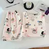 Venda Direta de Fábrica - Pijama de Verão Feminino, Estilo Coreano, Estampa de Desenho Doce e Fofa, Gola Redonda, Algodão Nuvem, Tendência Estilo Ins Item Quente