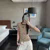 2026 Novo Top Estudante Versátil Slim-Fit Ombro Normal Tendência Cor Color-Block Listrado Gola Redonda Manga Curta para Mulheres Verão