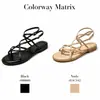 Sandálias rasteirinhas femininas transfronteiriças com tiras cruzadas, tiras simples no tornozelo estilo francês, fivela ajustável, estilo romano, adequadas para o trajeto diário, sapatos femininos de verão, atacado