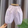 Pantalones cortos de algodón finos de verano para niña, estilo suelto, pantalones jogger casuales para bebé niña, pantalones florales transpirables estilo coreano
