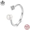 Anillo Abierto Evelle Perla de Agua Dulce Natural Moissanita Plata de Ley s925 Moda Anillo Ajustable Joyería para Mujer