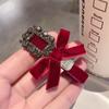Horquilla de terciopelo vintage de lujo ligera con lazo, estilo Chanel, con diamantes de imitación grises, pinza para flequillo de alta calidad, pinza lateral para mujer