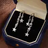 Pendientes Minimalistas Franceses con Borla de Pentagrama Geométrico Super Brillantes, Pendientes de Moda Asimétricos Únicos de Lujo Ligero con Temperamento