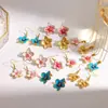 Tingduo Ins Pendientes de Flor con Goteo de Aceite Collar de Acero Inoxidable Set de Pendientes Pendientes Coloridos Frescos de Gama Alta