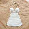 Vestido de Comércio Exterior Amazon Transfronteiriço Verão Estilo Resort Europeu e Americano Saia de Alça Sexy Gola Halter Meia-Saia Praia