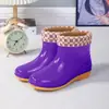 Zapatos de agua engrosados, botas de lluvia, botas cortas para mujer, forradas de felpa, impermeables, antideslizantes, botas de lluvia de invierno, zapatos de goma cálidos para cocina