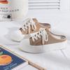 Zapatos blancos de media caña para mujer, novedad de verano 2021, sin tacón, planos, de lona, sin cordones y combinables.