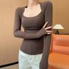 Camisa básica de cuello cuadrado blanco para mujer, primavera y otoño, de alta gama, interior ajustado, camiseta de manga larga, top sexy corto ajustado a la moda