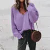 Desejo Novo Ebay Tricô Europeu e Americano Feminino Gola V Manga Longa Cor Sólida Tricô Solto Camisa Básica Top Feminino