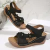 Sandalias de Plataforma con Cuña Nuevas de Primavera para Mujer Talla Grande Transfronterizas Peep-Toe Sandalias de Playa con Decoración Floral