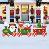 Cartão de Natal boneco de gengibre Papai Noel boneco de neve com luz LED trem decoração de cartão para pátio externo