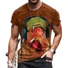 2024 comercio exterior transfronterizo verano nuevo gallo europeo y americano impresión digital 3D manga corta cuello redondo camiseta top para hombre