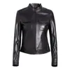 Chaqueta de piel genuina Haining para mujer, estilo corto con cuello alto, chaqueta de piel de oveja, ropa de trabajo de primavera y otoño, chaqueta biker ajustada de doble bolsillo