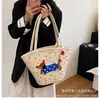 [Coleção] Bolsa de Ombro de Fio de Algodão e Corda de Algodão para Passeio de Primavera da Mamãe, Bolsa Trançada Feita à Mão, Bolsa de Imitação de Rattan, Bolsa Tote para o Dia a Dia