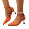 Tacones altos 2026 verano punta cerrada comercio transfronterizo talla grande tacón de aguja comercio exterior zapatos de mujer corte lateral punta fina sandalias de gamuza mujer