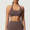 Ropa de Yoga de Punto Sin Costuras de Color Sólido, Cuello Halter, Espalda Bonita, Sujetador Deportivo a Prueba de Impactos, Fruncido, Transpirable, Top Ajustado, Ropa de Fitness