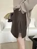 [Kaipu] Pantalón falda metálico de cuero con cremallera lateral estilo francés de trece líneas Otoño, versátil, de alta gama, casual, falda midi BQA5200