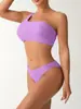 2026 Bikini Europeo y Americano Traje de Baño de Comercio Exterior Dividido Traje de Baño Huludao Vacaciones Color Sólido Sexy Transfronterizo Personalizado de un Hombro