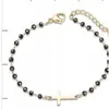 Pulsera de Trébol de Cuatro Hojas Galvanizado Moda Pulsera de Pareja Pulsera con Cuentas de Vidrio Negro Multifacético Colgante de Corazón