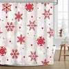 Exclusivo transfronteiriço: Cortina de chuveiro de banheiro com padrão de floco de neve de Natal colorido, não requer perfuração, vem com 12 ganchos