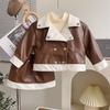 Traje para niña Primavera y Otoño Nuevo estilo coreano moderno elegante abrigo de cuero falda traje de dos piezas