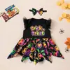 Macacão Vestido Bebê Menina Manga Bufante Estampa Abóbora Cruzado Halloween Temático Vestido para Sessão de Fotos Festiva de Bebê