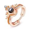 Anillo Combinado de Doble Capa con Corona Estilo TikTok para Mujer Diamante Abierto Se Puede Ajustar Libremente Anillo de Conjunto de Temperamento Simple Anillo