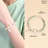 Pulsera de Cristal Blanco Tallado Cortado a Medida para Mujer, Piedra Azul Punto de Alta Gama Fresca y Elegante, Piedra con Patrón Rojo, Pulsera de Cristal Blanco