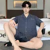 Pijama de Algodón para Hombre de Verano, Shorts de Manga Corta, Conjunto de Dos Piezas, Cárdigan con Solapa, Sencillo y Casual, Se Puede Usar Afuera, Conjunto para Estar en Casa