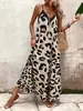 Nuevo Vestido Largo de Leopardo con Tirantes Finos, Cuello en V, Talla Grande, Estilo Vacacional Holgado, Europeo y Americano, Transfronterizo, 2025
