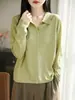 Cárdigan de Punto Fino de Lana con Solapa Estilo Coreano para Mujer, Cuello Polo, Manga Larga, Versátil, Suéter Top Casual Elegante, Nuevo Estilo de Primavera