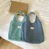 28161 Bolso chaleco estilo coreano azul lago refrescante bolso de mano tejido a cuadros de moda bolso de hombro de tela para clase de estudiante