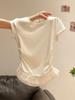 Camiseta de Manga Corta con Dobladillo de Encaje Empalmado, Dulce y Juvenil, para Mujer 2026 Verano, Estilo Ballet, Elegante y Hermoso Top Plisado