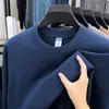Nova Blusa de Moletom Masculina de Algodão Puro com Manga Longa, Gola Redonda, Cor Sólida, Casual, Toda em Algodão, Camiseta Masculina