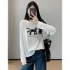 Camiseta de manga larga suelta y cómoda con estampado de gatos aterciopelado, auto-recomendada, para principios de otoño M0827Z