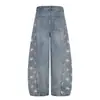 Jeans de Pierna Ancha con Estampado de Estrella de Cinco Puntas en el Lado para Hombre, Nuevo Estilo de Primavera con Diseño Diagonal, Corte Holgado, Pantalones Largos Casuales para Mujer